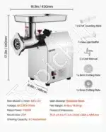 Komercinis elektrinis mėsos malūnėlis 1100 W | 4,17 kg/min | Nerūdijančio plieno korpusas - Image 7