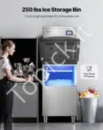 Komercinis ledo aparatas – 163 kg per dieną, 250 lbs (~113 kg) talpa, automatinė savireguliacija, LED valdymo skydelis, nerūdijančio plieno korpusas - Image 3