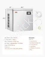 Komercinis ledo aparatas – 163 kg per dieną, 250 lbs (~113 kg) talpa, automatinė savireguliacija, LED valdymo skydelis, nerūdijančio plieno korpusas - Image 7