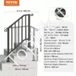 Laiptų turėklai 2-3 pakopoms, 95 x 8,4 x 98,5 cm juodos spalvos - Image 6