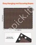 Markizė / apsauginis tinklas nuo saulės 305 x 366 cm rudos spalvos - Image 4