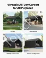 Mobilus automobilio užuovėjos tentas su sienomis (pilkas) 305 × 609 × 287 cm – tvirtas ir atsparus orui - Image 3