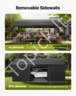 Mobilus automobilio užuovėjos tentas su sienomis (pilkas) 305 × 609 × 287 cm – tvirtas ir atsparus orui - Image 5