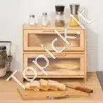 Natūralios spalvos dviejų lygių bambukinė duonos dėžė virtuvės stalviršiui - Image 8