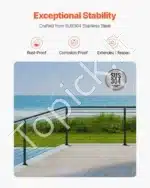 Nerūdijančio plieno trosų turėklai, laiptų turėklų stulpas, juodas (106,7 x 5 x 2,5 cm) - Image 3