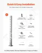 Nerūdijančio plieno trosų turėklai, turėklų stulpas, laiptų turėklai, balkono turėklai (1067 x 50,8 x 50,8 mm) - Image 6