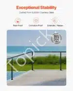 Nerūdijančio plieno trosų turėklai, turėklų stulpas, laiptų turėklai, balkono turėklai, juodas (106,7 x 5 x 5 cm, 1066 x 49,8 x 49,8 mm) - Image 3