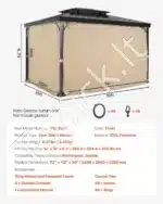 Patvarūs lauko pavėsinės užuolaidų uždangalai – 284 × 284 × 204 cm, khaki spalvos - Image 7