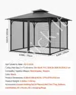 Pavėsinės tinklelis nuo uodų, 340 x 340 x 226 cm - Image 7