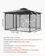 Pavėsinės tinklelis nuo uodų, 340 x 340 x 226 cm - Image 7
