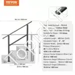 Profesionalus juodas turėklas 2-3 laipteliams, 1030 x 84 x 920 mm - Image 6