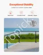 Profesionalus nerūdijančio plieno trosų turėklų stulpas 914 x 50,8 x 50,8 mm - Image 3