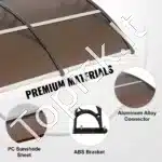 Rudas durų stogelis 198×97 cm – elegantiškas įėjimo stogelis su UV apsauga ir lenktu dizainu - Image 5