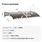 Rudas durų stogelis 198×97 cm – elegantiškas įėjimo stogelis su UV apsauga ir lenktu dizainu - Image 6