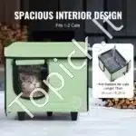 Šildomas katės namelis su stogeliu – 42 × 33 × 39 cm, žalia spalva - Image 5