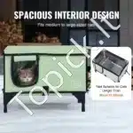 Šildomas katės namelis su stogeliu– 53 × 33 × 42 cm, žalia spalva - Image 5