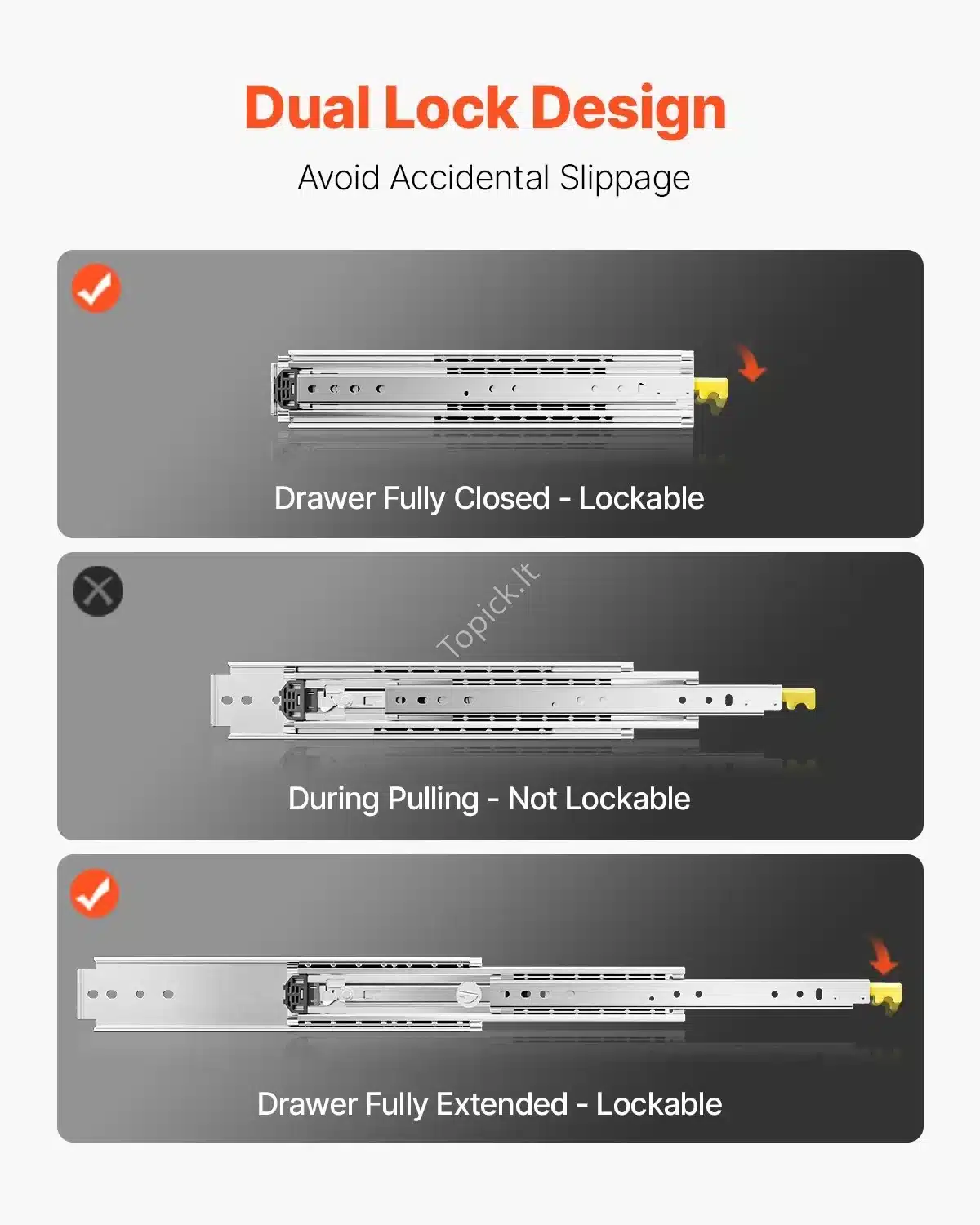 Stalčių bėgeliai, 558 mm 226.8 kg topick (3) Stalčių bėgeliai, 558 mm / 226.8 kg - Image 3