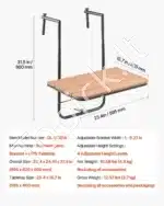 Sulankstomas balkono stalas 59,5 × 40 cm su tvirtinimo sistema - Image 6