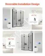 Sulankstomos dušo durys, trijų dalių, berėmės, juodos, 129.5x142.2 cm - Image 4