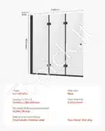 Sulankstomos dušo durys, trijų dalių, berėmės, juodos, 129.5x142.2 cm - Image 7