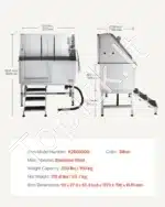 Vonia šunims iš nerūdijančio plieno su laiptais ir kairiosiomis durelėmis (1270 x 700 x 1545 mm) - Image 7