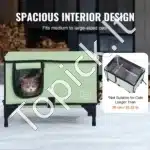 Šildomas katės namelis su stogeliu – 62,5 × 33 × 42 cm, žalia spalva - Image 5