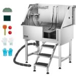 Vonia šunims iš nerūdijančio plieno su laiptais ir dešiniosiomis durelėmis (961 x 620 x 1220 mm)