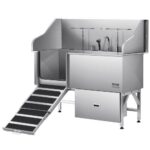 Vonia šunims iš nerūdijančio plieno su laiptais ir kairiosiomis durelėmis (1550 x 790 x 1470 mm)