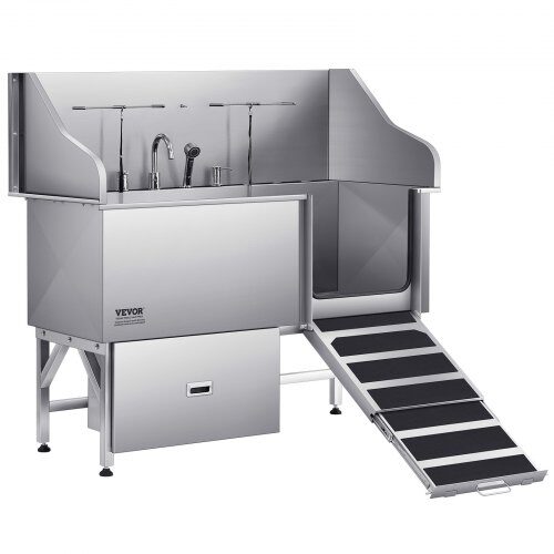 us2FBXGCWYG61CPDIM12TV02Fgoods_img-v12Fpet-grooming-table-m100-1.2.jpg Vonia šunims iš nerūdijančio plieno su laiptais ir dešiniosiomis durelėmis (1550 x 790 x 1470 mm) - Image 1