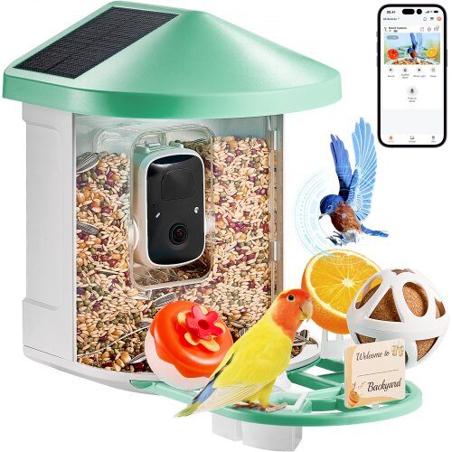 us2FDSXTDWNQWDCMY2OI2Y32Fgoods_img-v22Fsmart-bird-feeder-m100-1.2.jpg Išmanusis paukščių lesyklėlės stebėjimo centras su kamera ir saulės kolektoriais (žalias) - Image 1