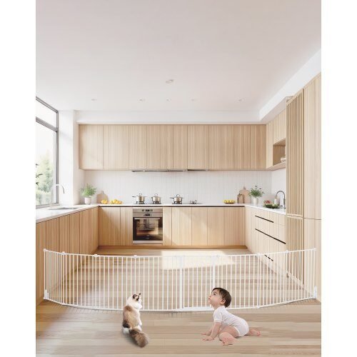 us2FLGXCWZLBS28I7K7ISV02Fgoods_img-v12Fbaby-gate-m100-1.2.jpg Ištraukiami šunų saugos vartai – balti, sulankstomi, 711 mm aukščio, iki 4877 mm pločio - Image 1