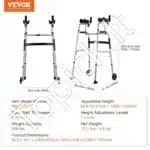 2-in-1 vaikštynė su reguliuojamu aukščiu, 1005-1155 mm, sulankstoma, aliuminio lydinys - Image 6