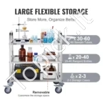 3 Aukštų Mobilus Laboratorinis Vežimėlis – Nerūdijantis Plienas, 181 kg - Image 4