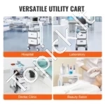 3 Aukštų Serviravimo/Medicininis Vežimėlis Su 2 Stalčiais – ABS Medžiaga, 50 kg Talpa, 485 x 363 x 745 mm - Image 5