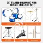 5 dalių būgnų komplektas su lėkštėmis ir kėdute, mėlynas - Image 5