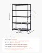 5 lygių plieninė sandėliavimo lentyna garažui, sandėliui ar dirbtuvėms – 182,9 × 121,9 × 60,9 cm - Image 3