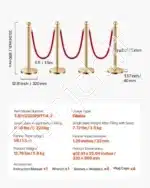 Auksiniai atitvarų stulpeliai su raudonomis virvėmis, 4 vnt. / 1.5 m - Image 8