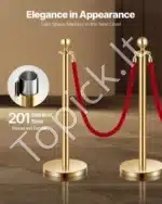 Auksiniai atitvarų stulpeliai su raudonomis virvėmis, 4 vnt. / 1.5 m - Image 2