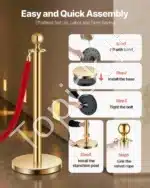 Auksiniai atitvarų stulpeliai su raudonomis virvėmis, 4 vnt. / 1.5 m - Image 4