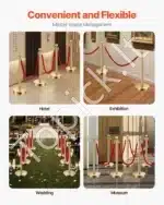 Auksiniai atitvarų stulpeliai su raudonomis virvėmis, 4 vnt. / 1.5 m - Image 5