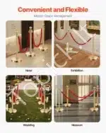 Auksiniai atitvarų stulpeliai su raudonomis virvėmis, 6 vnt. / 1.5 m - Image 5