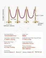 Auksiniai atitvarų stulpeliai su raudonomis virvėmis, 8 vnt. / 1.5 m - Image 7