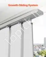 Baltos panelinės žaliuzės (4 vnt.) su reguliuojamu 116–218 cm bėgeliu ir karpomu aukščiu, 2180 x 2500 x 70 mm - Image 5