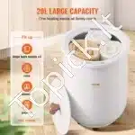 Didelės talpos rankšluosčių šildytuvas kibiras su laikmačiu, 20L, 330 x 329 x 540 mm, baltos spalvos - Image 3
