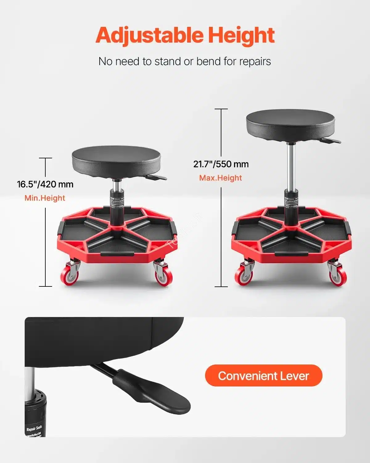 Dirbtuvių kėdė su ratukais ir daiktadežė , 42-55 cm 136 kg topick (5) Dirbtuvių kėdė su ratukais ir daiktadežė , 42-55 cm / 136 kg - Image 2