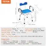 Dušo kėdė su 360° sukama sėdyne, atlošu ir porankiais, balta, atlaiko 136 kg - Image 6