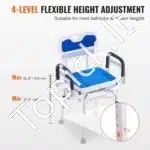 Dušo kėdė su 360° sukama sėdyne, atlošu ir porankiais, balta, atlaiko 136 kg - Image 2
