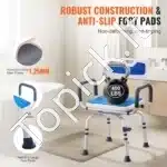 Dušo kėdė su 360° sukama sėdyne, atlošu ir porankiais, balta, atlaiko 136 kg - Image 3