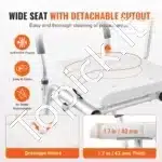 Dušo kėdė su atlošu, porankiais ir higienine išpjova, aliuminio ir plastiko - Image 2