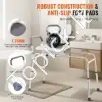 Dušo kėdė su atlošu, porankiais ir higienine išpjova, aliuminio ir plastiko - Image 3